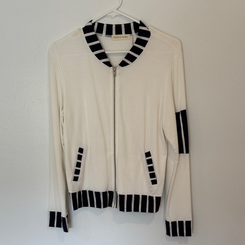 Navy and White Striped Bomber sweater